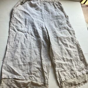 Women’s Size Large 100% Linen Cream  Pants  Lace For Cynthia Pockets  Natural